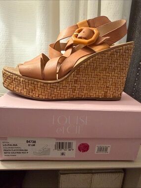 Louise et Cie tan woven platform wedge sandals with buckle 8.5M